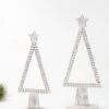 Set/2 Wood Bead Triangle Trees, White, 18.25", 15.25" -Simply Devine Gifts And Decor Shop mn1 002600