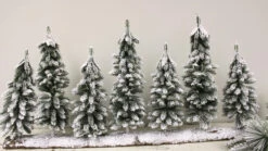 Trees On Wood Base X7 W/ Snow Finish