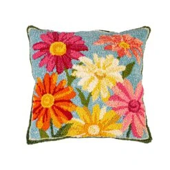 Indoor/Outdoor Pastel Posies Hooked Polypropylene Throw Pillow 18"x18"