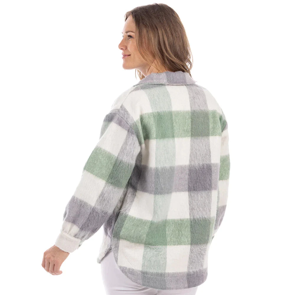 GREEN/GRAY PLAID WOMEN'S SHACKET 5 GREEN/GRAY PLAID WOMEN'S SHACKET - Image 3