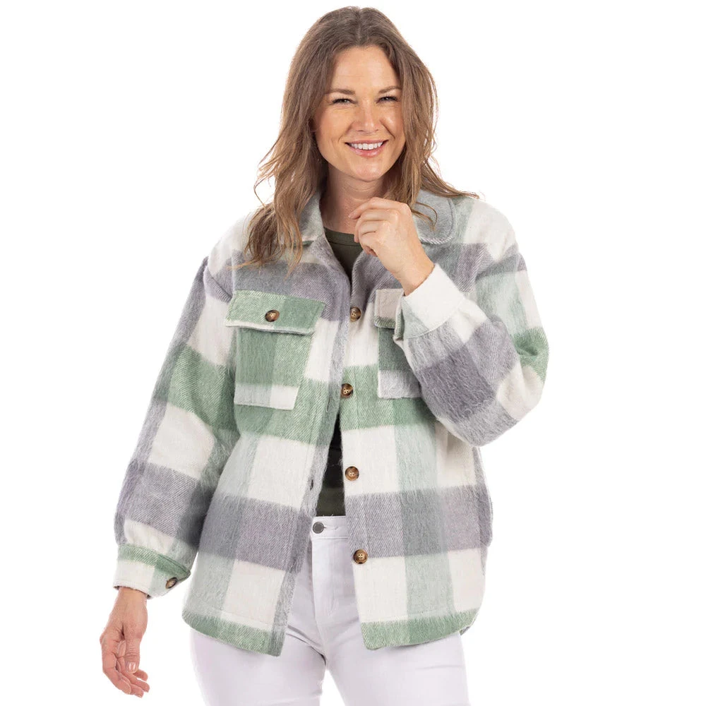 GREEN/GRAY PLAID WOMEN'S SHACKET 4 GREEN/GRAY PLAID WOMEN'S SHACKET - Image 2