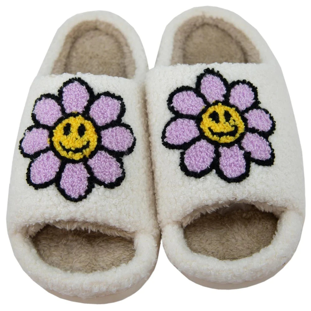 LAVENDER DAISY HAPPY FACE OPEN TOED SLIPPERS 3 LAVENDER DAISY HAPPY FACE OPEN TOED SLIPPERS - Image 2