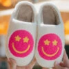 HOT PINK STAR EYED HAPPY FACE WOMEN SLIPPERS