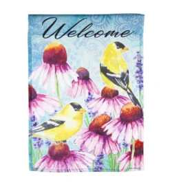 Bright Flowers And Finches Garden Textured Suede Flag